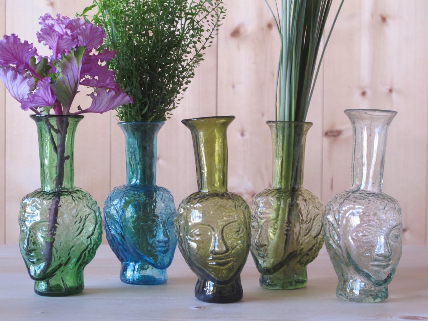 Facets Side One Vase tête green turquoise olive yellow transparent