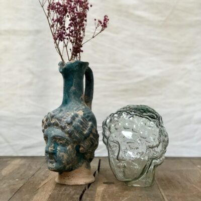 la-soufflerie-athena-terracotta-vase-with-handle-glass-head-statue-handmade