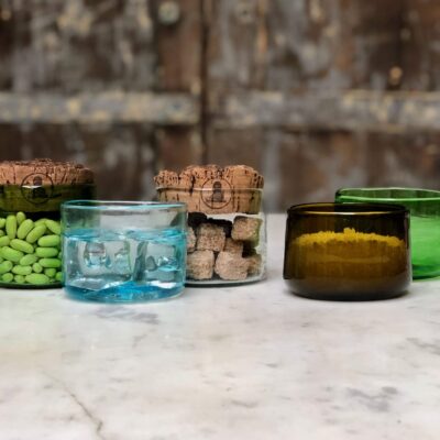 la-soufflerie-verre-palais-drinking-glasses-containers-jars-with-cork-top-olive-turquoise-transparent-dark-brown-green-hand-blown-recycled-glass