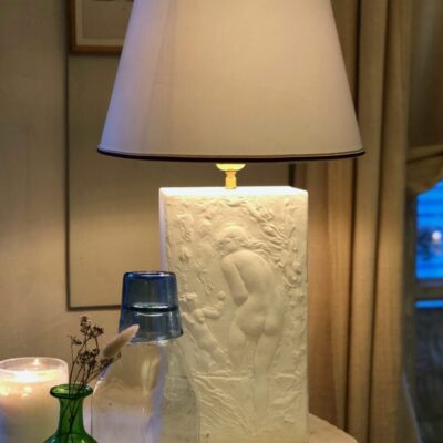 the-bather-lamp-plaster-bas-relief-piccola-green-bud-vase-bouteille-carre-petit-carafe-transparent-lyonnais-quinquet-drinking-glass-turquoise