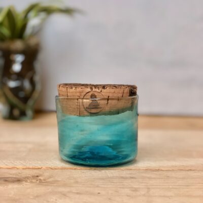 la-soufflerie-verre-palais-turquoise-container-with-cork-jar-drinking-glass-hand-blown-recycled-glass